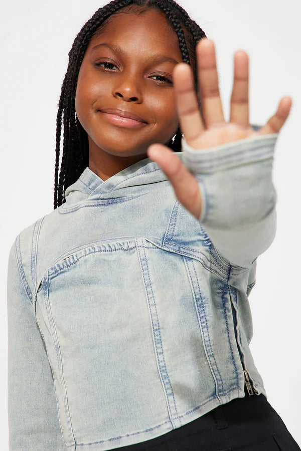 Mini Leylah Denim Long Sleeve Top