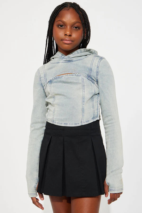 Mini Leylah Denim Long Sleeve Top