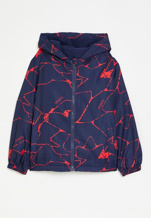 Abstract print wind breaker - red & blue