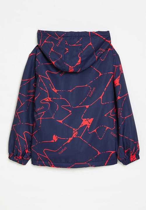 Abstract print wind breaker - red & blue