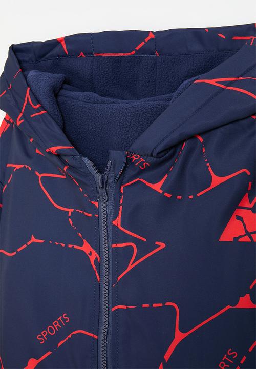 Abstract print wind breaker - red & blue